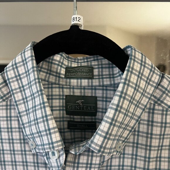 812 NWT Genteal Button Up Short Sleeve Shirt Size Small Color Blue White - Picture 2 of 5